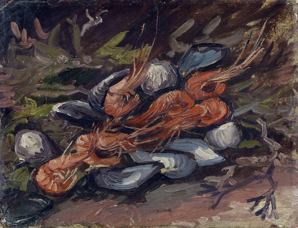 Karidesler ve Midyeler (Karidesler ve Midyeler) Gogh, Vincent, van (1853-1890). Tuval üzerine yağlı boya, boyut: 26.5x34.8 by Vincent van Gogh