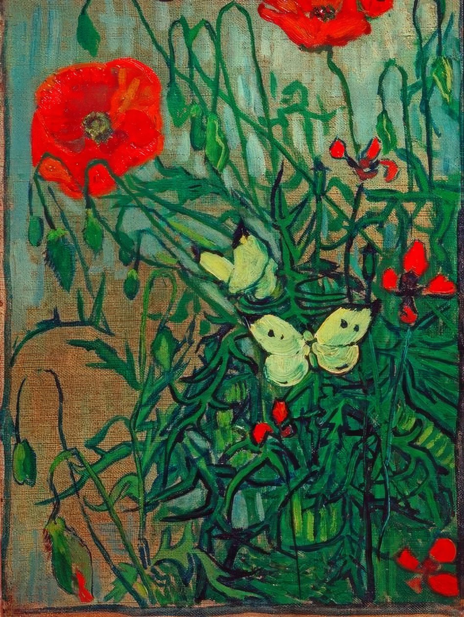 haşhaş çiçekleri üzerinde kelebekler by Vincent van Gogh