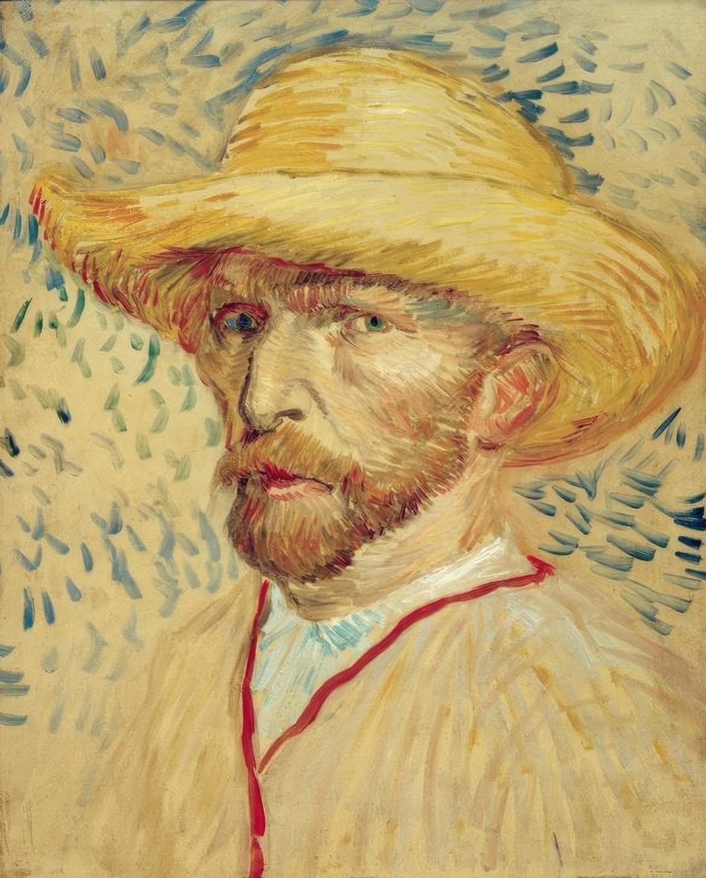 Hasır şapka ve ressam önlüğü ile otoportre by Vincent van Gogh