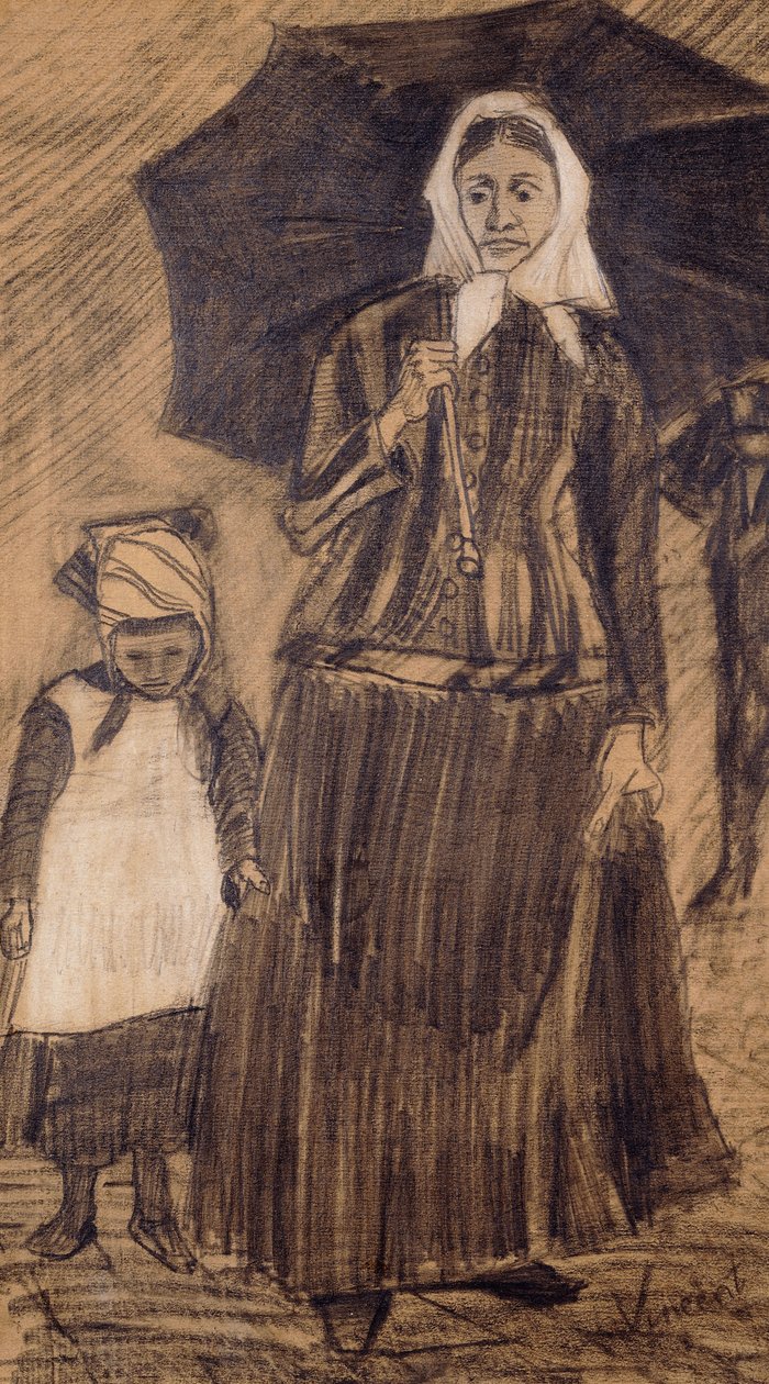 Bir Kızla Şemsiye Altında Sien, 1882 by Vincent van Gogh