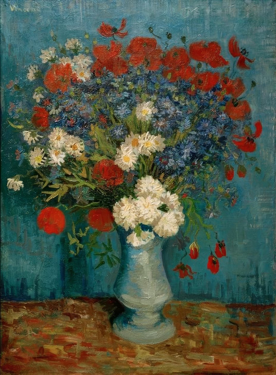 Natürmort: peygamberçiçekleri ve haşhaşlı vazo by Vincent van Gogh