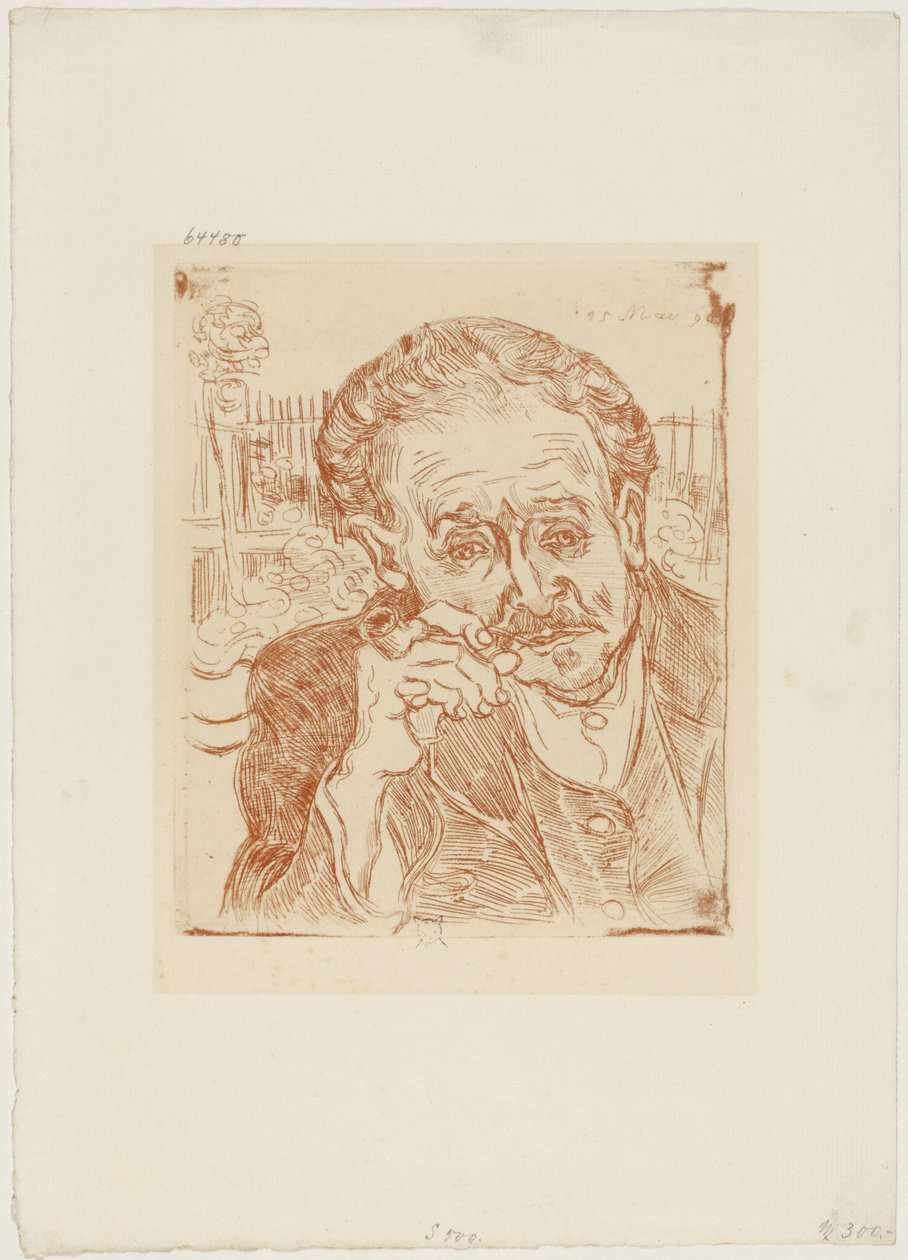 Pipolu Adam (Dr. Paul Gachet#39;nin Portresi), 1890-1909 civarı (kağıt üzerine gravür) by Vincent van Gogh