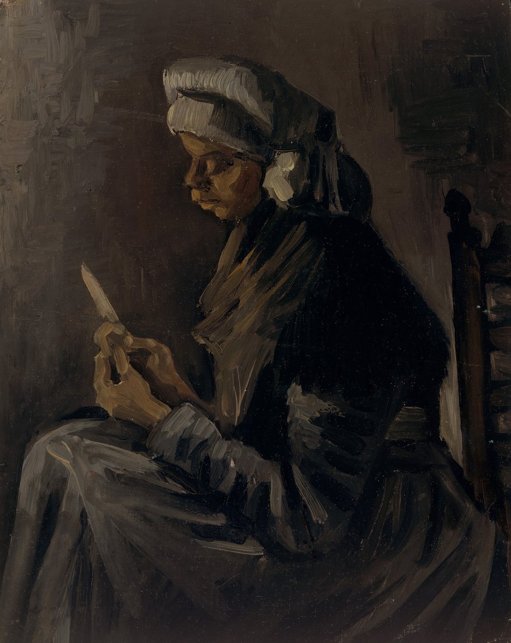 Patates Soyucu ters: Hasır Şapkalı Otoportre, 1885. by Vincent van Gogh