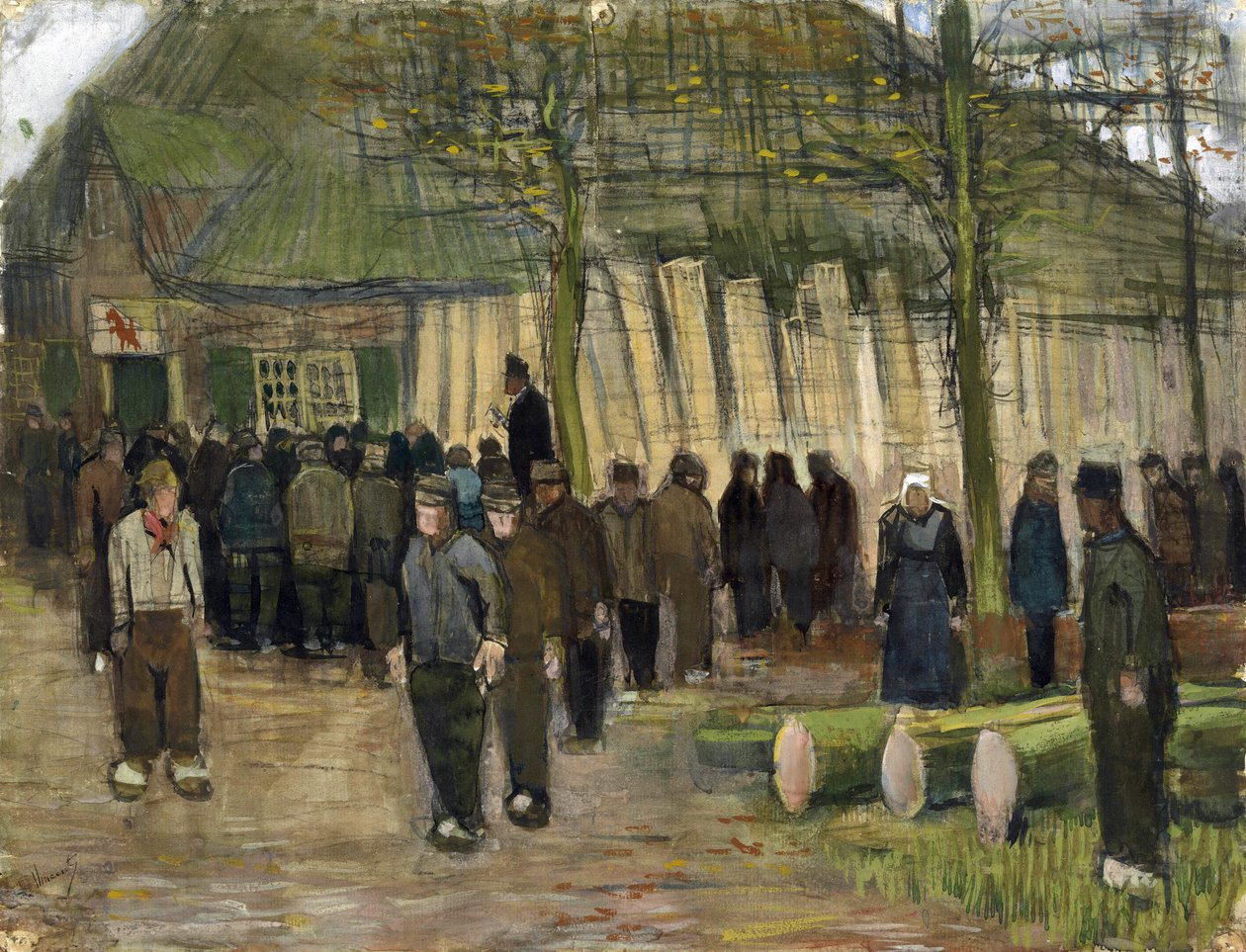 Gogh, Vincent, minibüs (1853-1890) için kereste satışı (vente de bois). Kağıt üzerine tebeşir, suluboya, kalem ve mürekkep, ebat : 34,9x44,8 by Vincent van Gogh