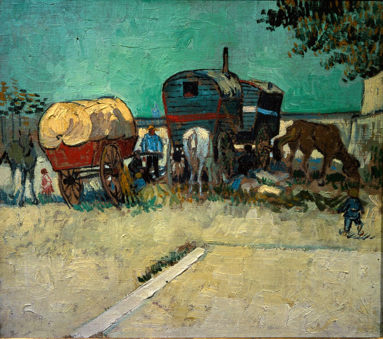 Römorklar, Arles yakınlarındaki Bohem kampı (Tuval üzerine yağlı boya by Vincent van Gogh
