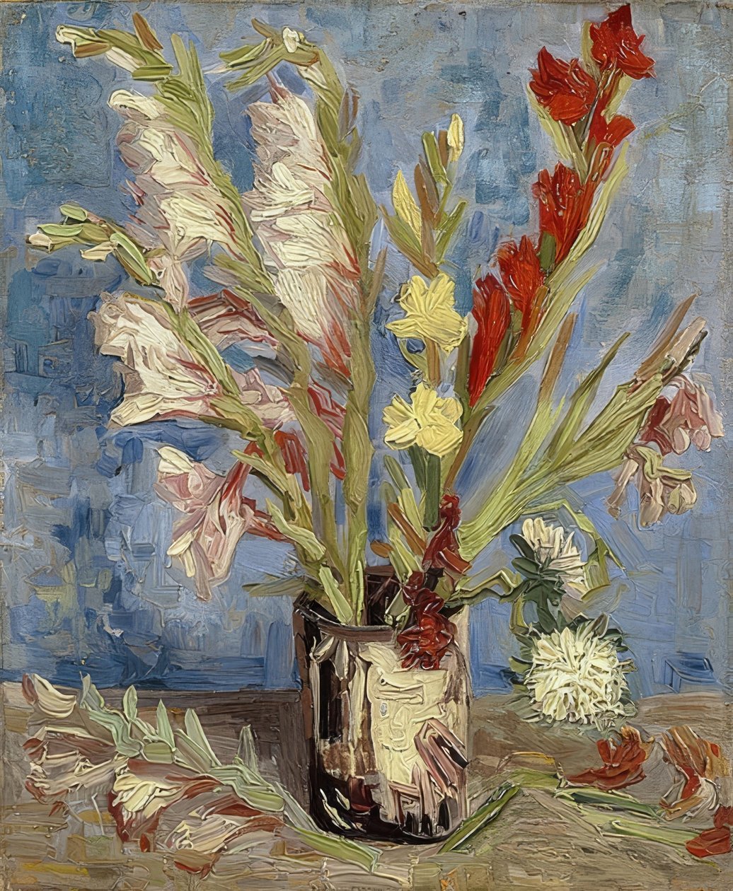 Gladioli ve asterli vazo. 1886 by Vincent van Gogh