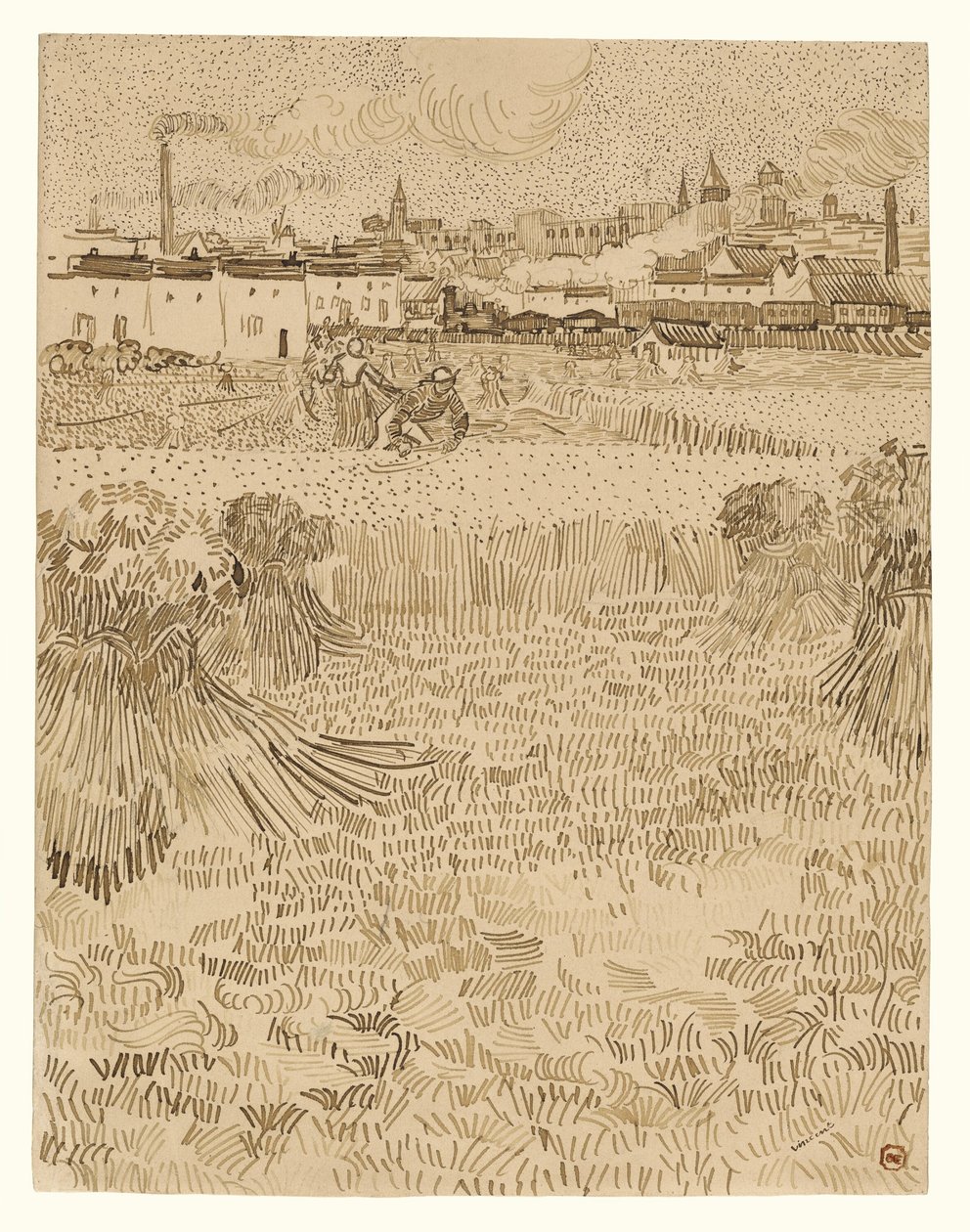 Buğday Tarlalarından Görünüm by Vincent van Gogh