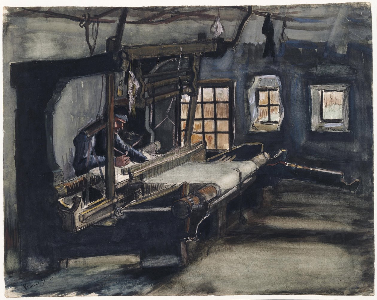 Weaver (tisserand) par Gogh, Vincent, van (1853-1890). Kalem, fırça, sulu boya, kağıt üzerine Hint mürekkebi, boyut : 35,5x44,6 by Vincent van Gogh