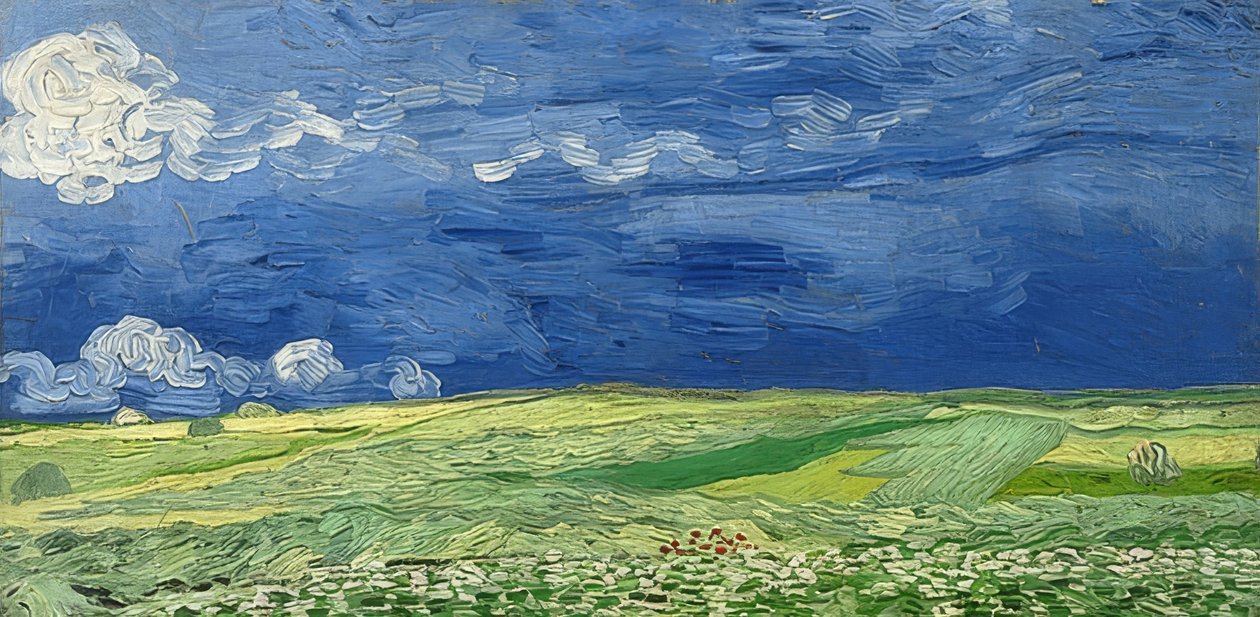 Fırtınalı bir gökyüzünün altında buğday tarlası. 1890 by Vincent van Gogh