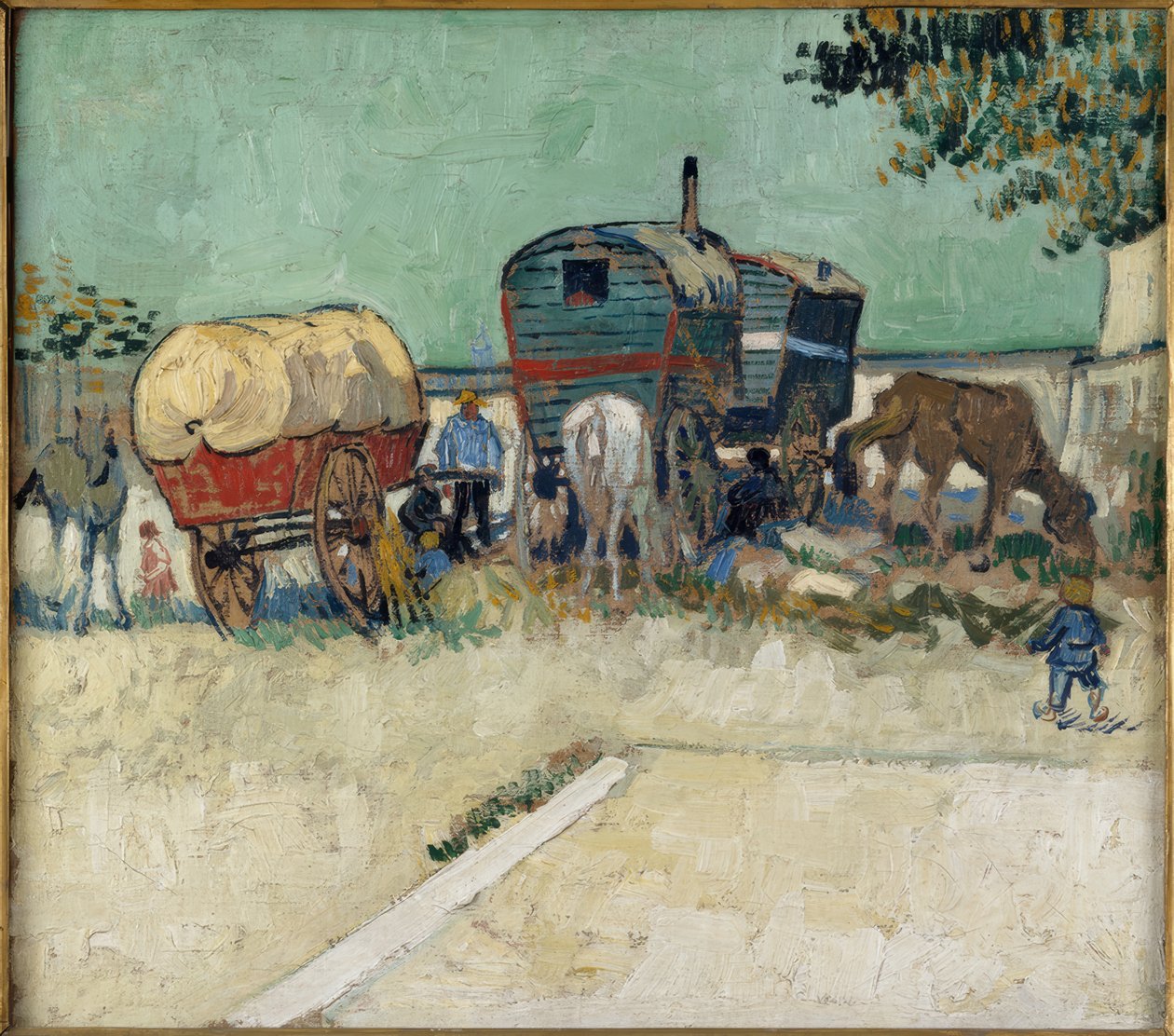 At ve araba ile çingene kampı by Vincent van Gogh