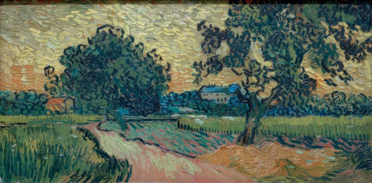İki armut ağacı ve Auvers kalesi by Vincent van Gogh
