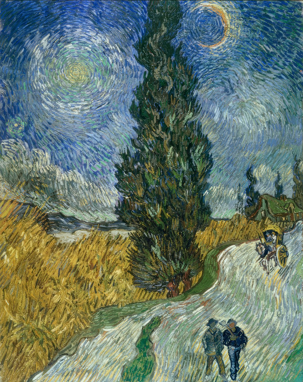 Yıldızlı gökyüzünün altında selvi yolu by Vincent van Gogh