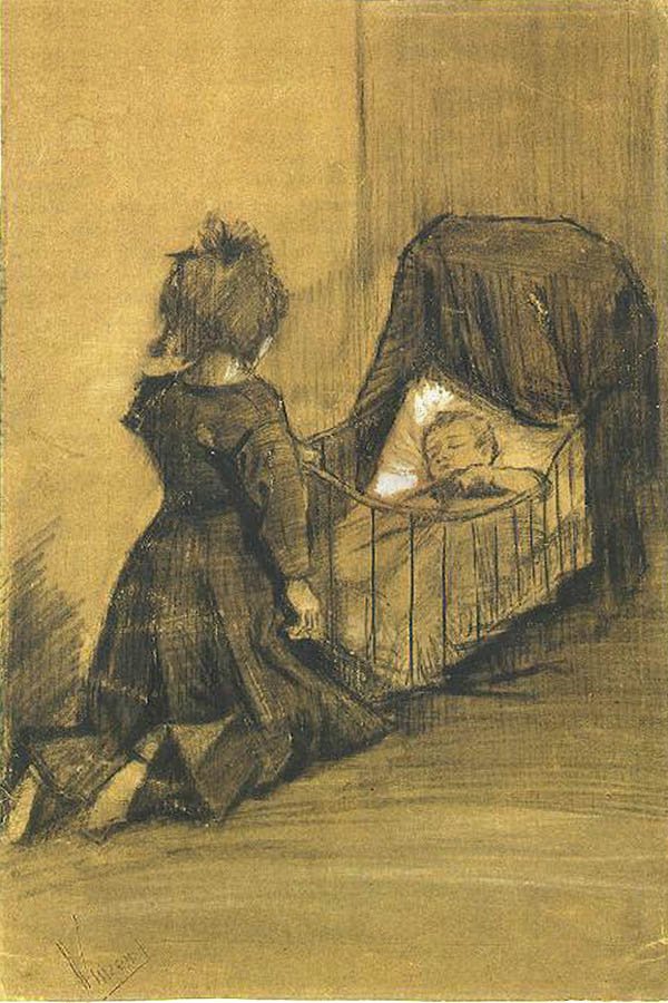 Beşiğin Yanında Diz Çöken Kız F 1024 JH 336 by Vincent van Gogh