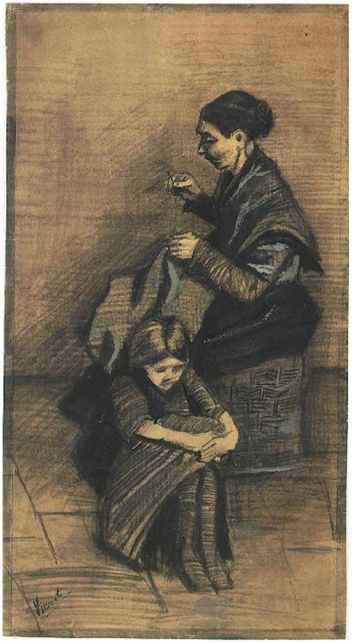 Sien,-Sepette-Oturmak,-bir-Kızla-F1072 Vincent van Gogh by Vincent van Gogh