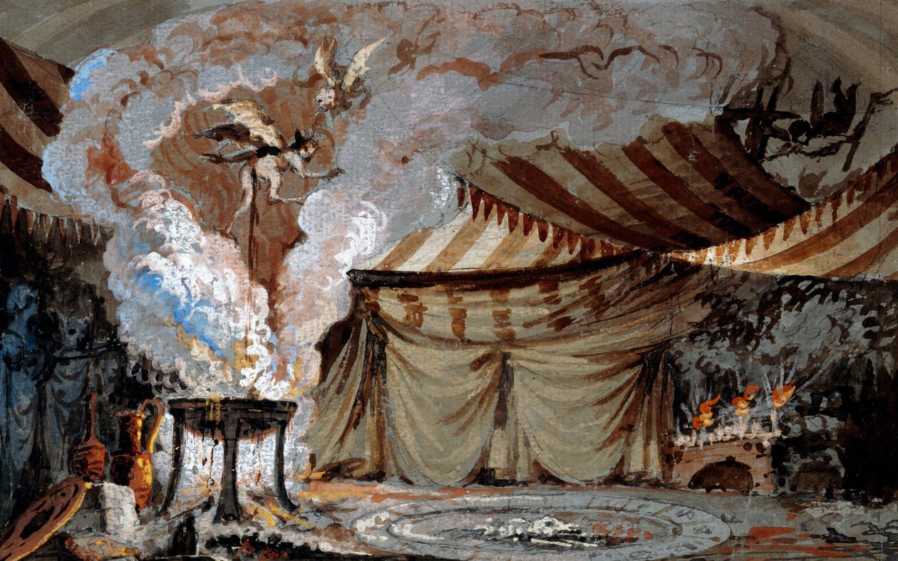 Teatro Sociale of Bergamo'daki kasa için eskiz (suluboya) by Vincenzo Bonomini