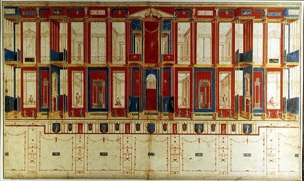 Pompei Duvar Süslemeleri (kağıt üzerine suluboya ve guaj boya) by Vincenzo Brenna