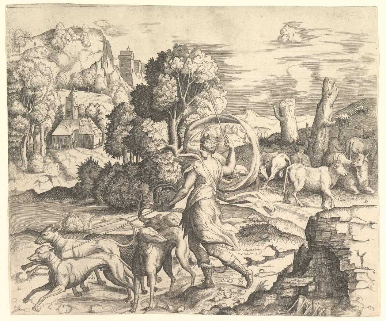 Bir Manzaradaki Avcı Diana, ca. 1530-42. by Vincenzo Caccianemici