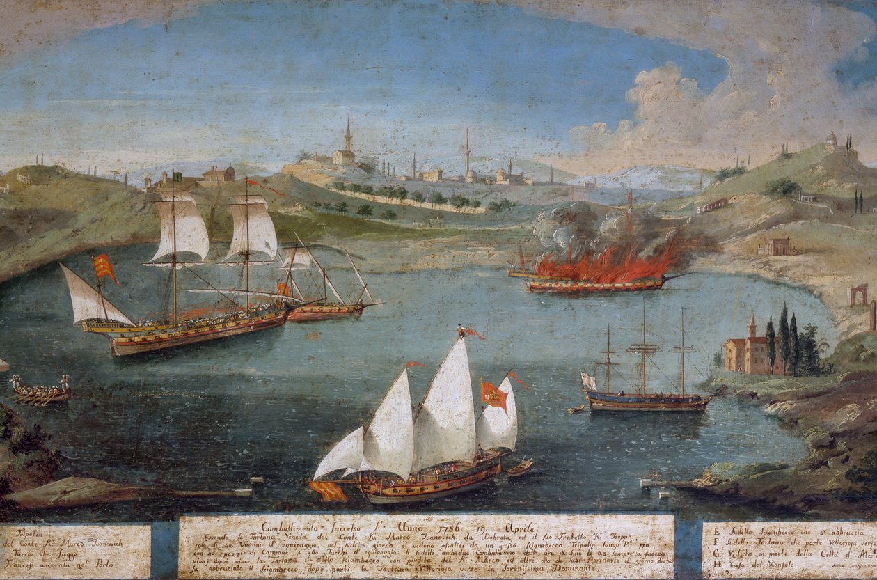 Marco Ivanovich Dobrota'nın Venedik gemileri ile Türk gemileri arasındaki deniz savaşı, 19 Nisan by Vincenzo Chilone
