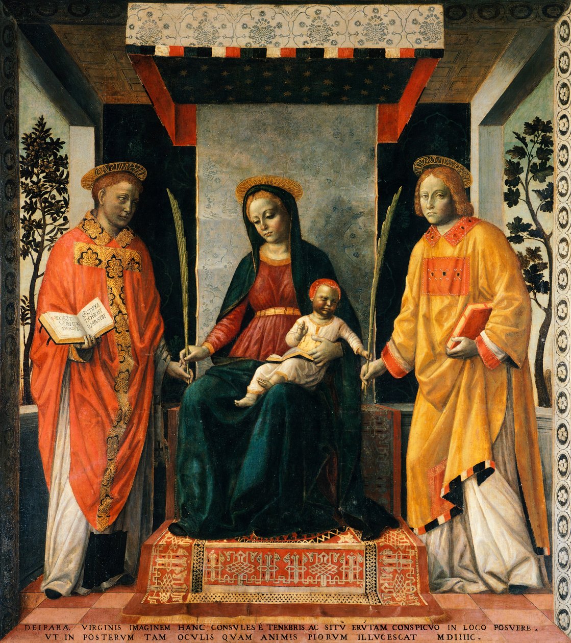 Aziz Faustinus ve Aziz Jovita arasında Madonna ve Çocuk, Vincenzo Foppa (yaklaşık 1427-ca 1515), tuval üzerine Tempera, 205x226 cm by Vincenzo Foppa