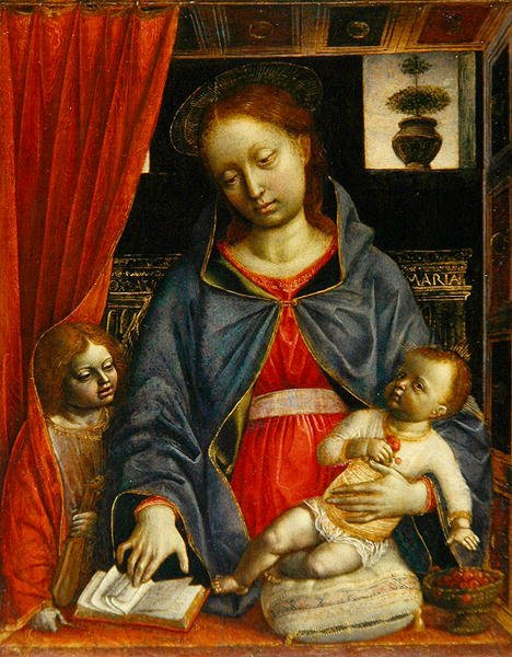 Bir melekle Madonna ve Çocuk, c.1479 (panelde mizaç) by Vincenzo Foppa