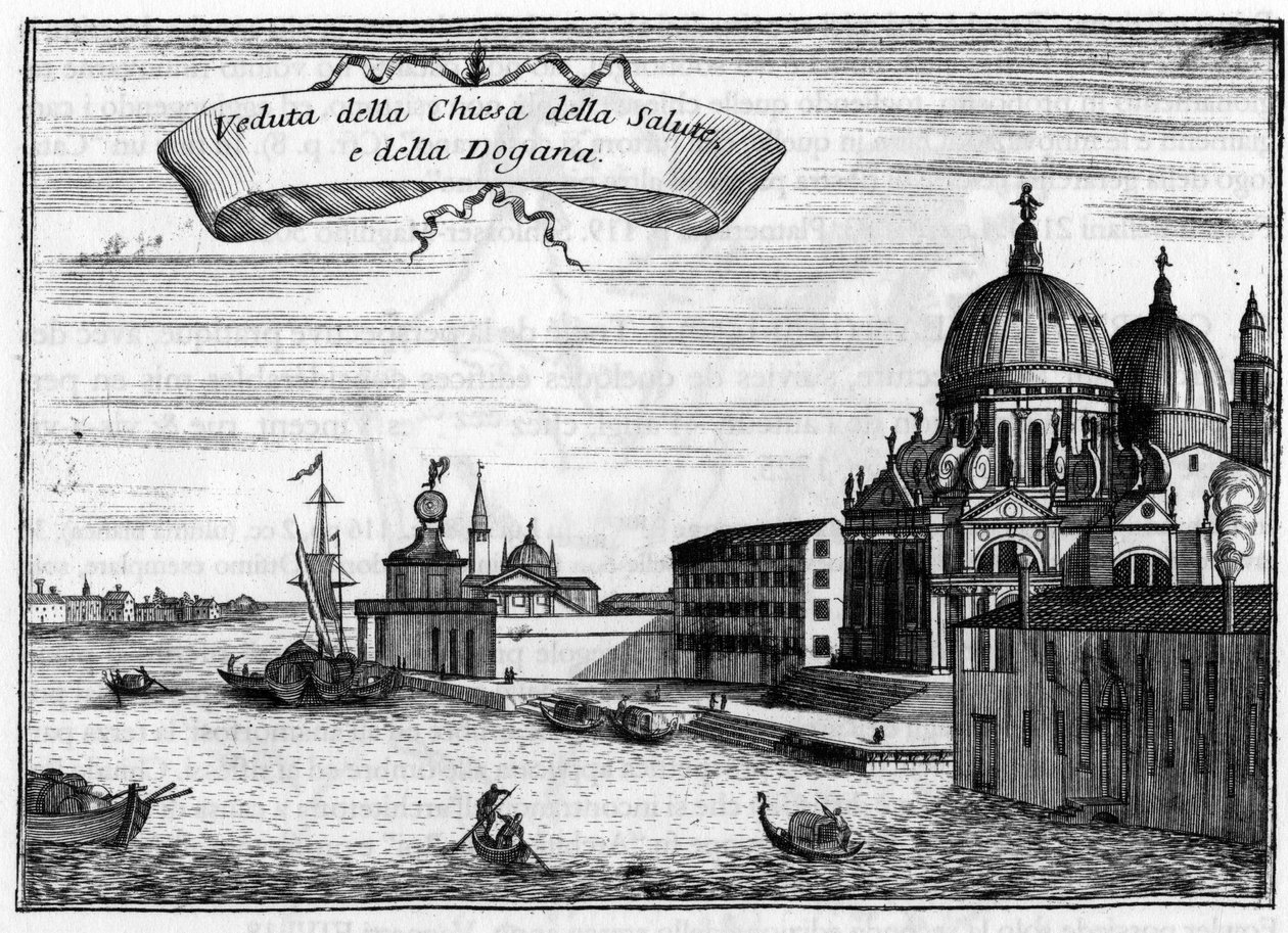Venedik, İtalya. Mimar Baldassare Longhena ve Deniz Gümrük İdaresi tarafından tasarlanan Santa Maria della Salute Kilisesi. Vincenzo Coronelli
