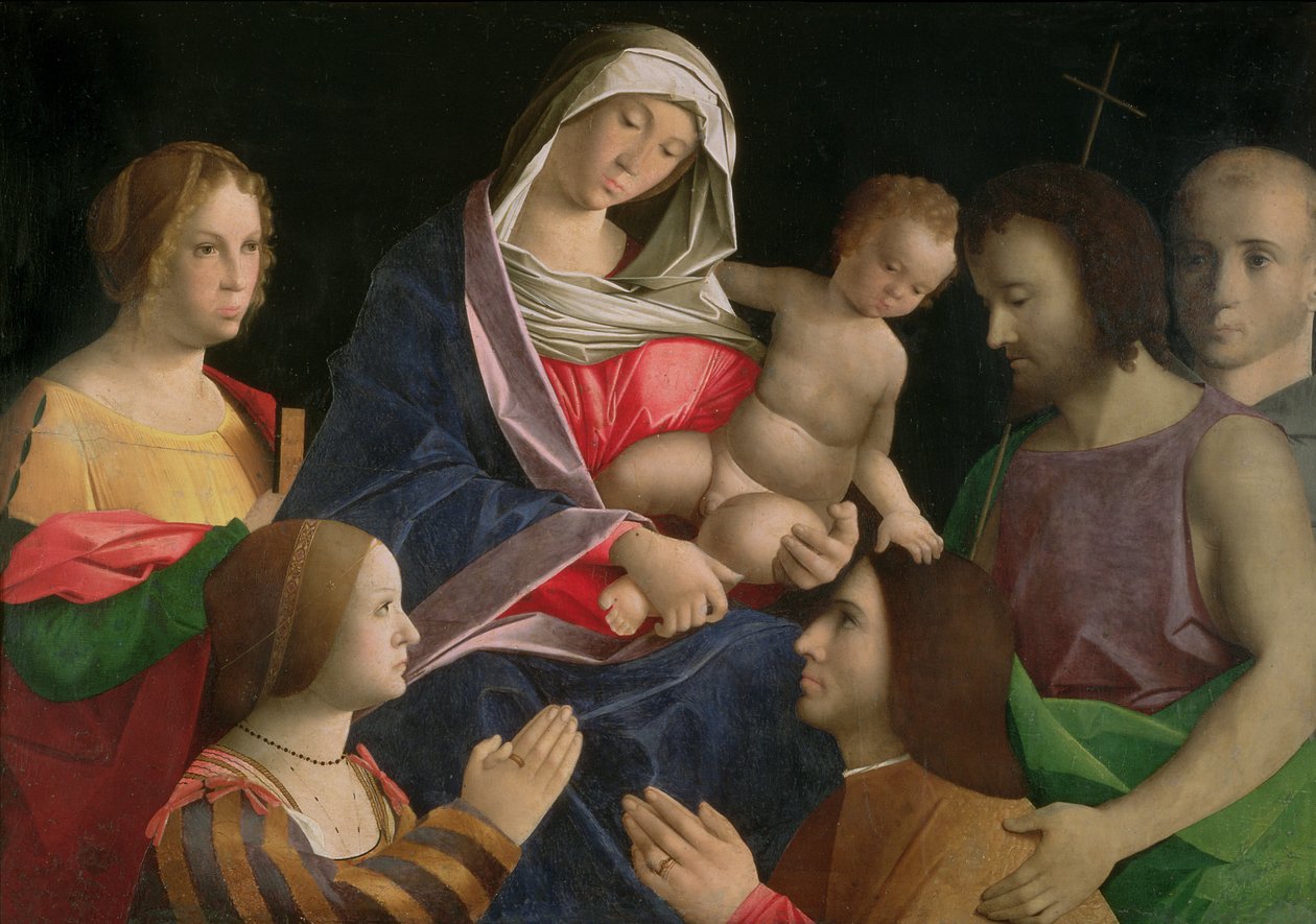 Vaftizci Yahya, İki Aziz ve Bağışçı ile Madonna ve Çocuk by Vincenzo di Biagio (follower of) Catena