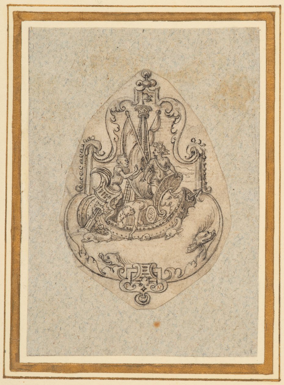 Bacchus'u denizde tasvir eden bir pandantif tasarımı by Virgilius the elder Solis