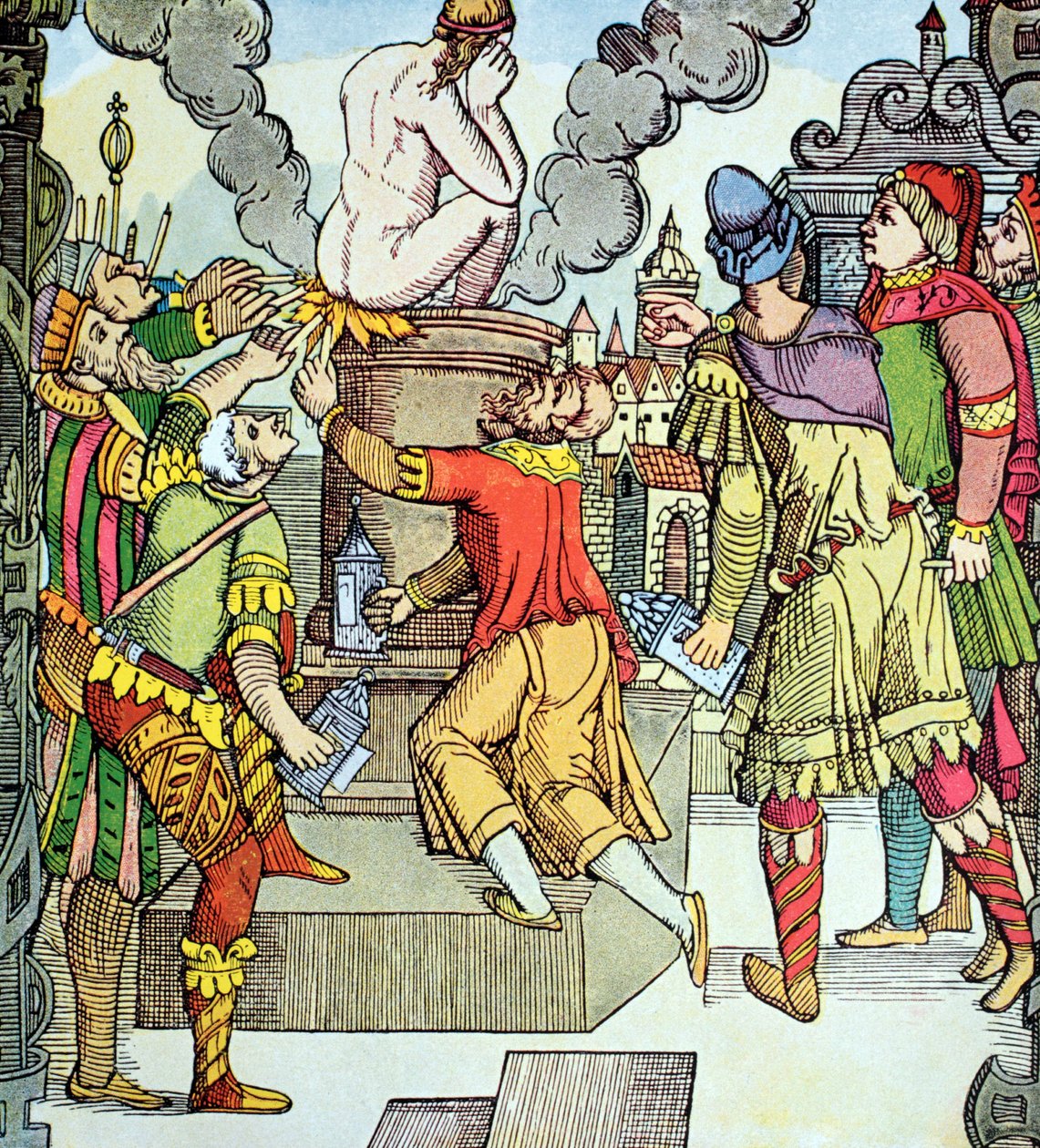 Virgil'in İntikamı, Virgil Solis tarafından 16. yüzyıldan gravür (tahta baskı) by Virgilius the elder Solis
