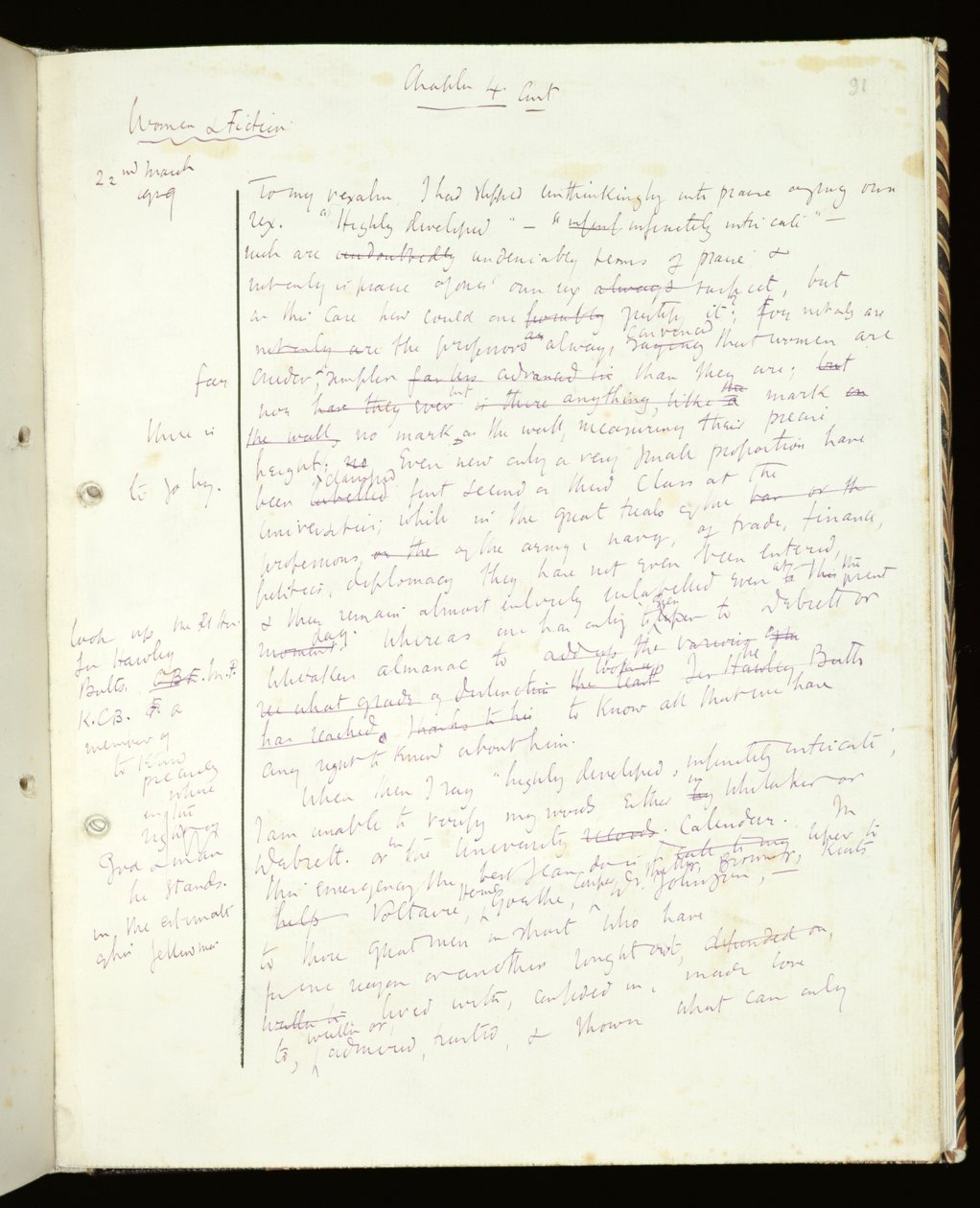 Ms 1-1942, s.91 Kurgudaki Kadınlardan Sayfa, Kendine Ait Bir Oda, 1929 (kağıt üzerine mürekkep) by Virginia Woolf