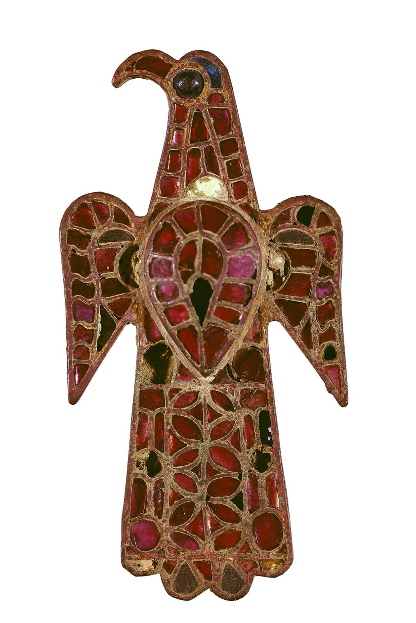 İstekli şekilli Visigothic fibula, 6. yüzyıl, Teknik emaye işi ile bronz ve cam macun by Visigothic Visigothic