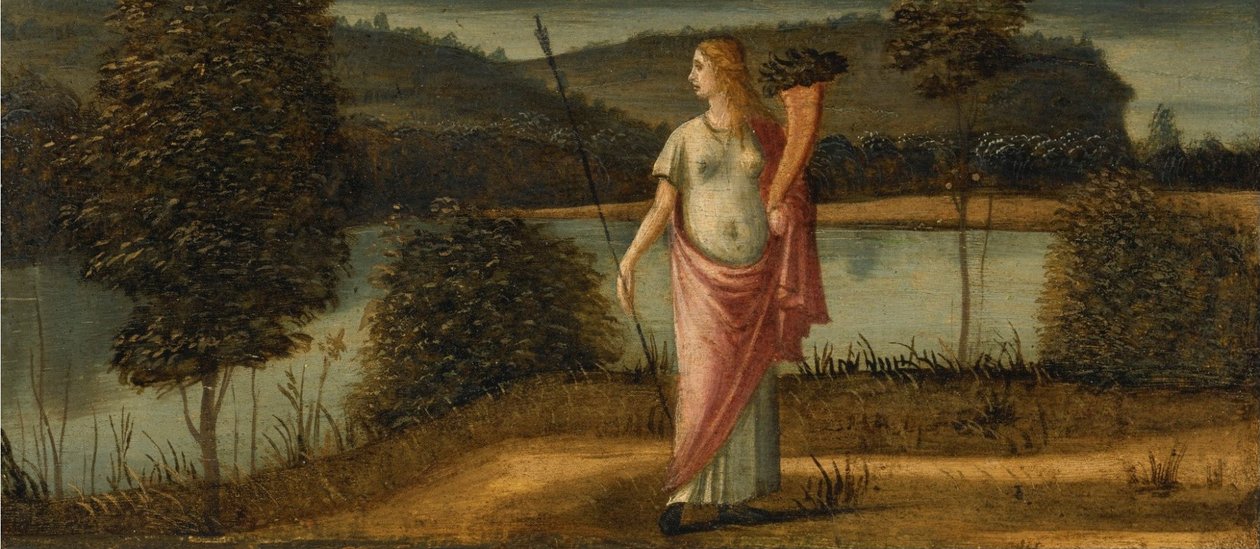 Peyzajda Mızrak Tutan Bir Kadının Alegorik Figürü by Vittore Carpaccio