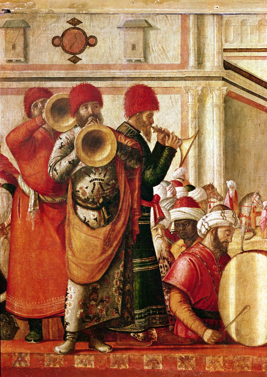 St. George Baptising the Gentiles, detail of musicians on the left hand side, 1501-07  by Vittore Carpaccio