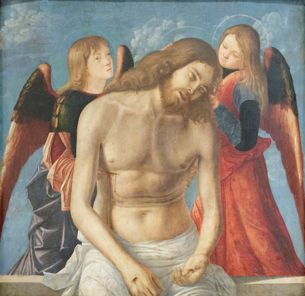 İki melek tarafından desteklenen Ölü Mesih by Vittore Carpaccio