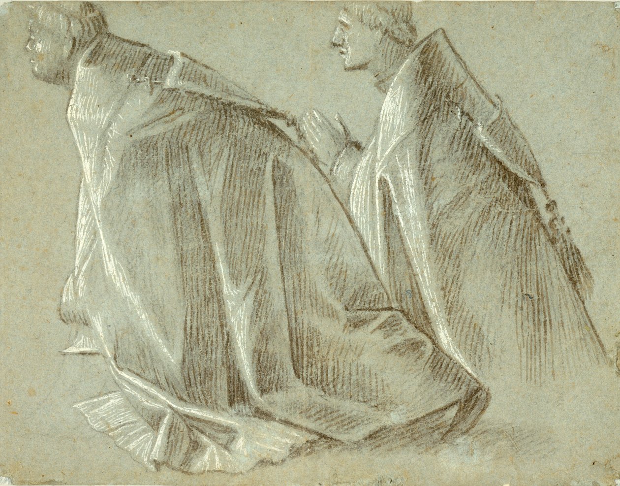 İki Diz Çökmüş Din Adamının Çalışması (rekto); Daimi Gençlik Çalışması (verso) by Vittore Carpaccio