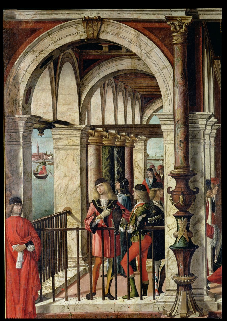 İngiliz Elçilerinin Gelişi, detay, St. Ursula döngüsünden, 1498 tuval üzerine yağlıboya detayı 119435 by Vittore Carpaccio