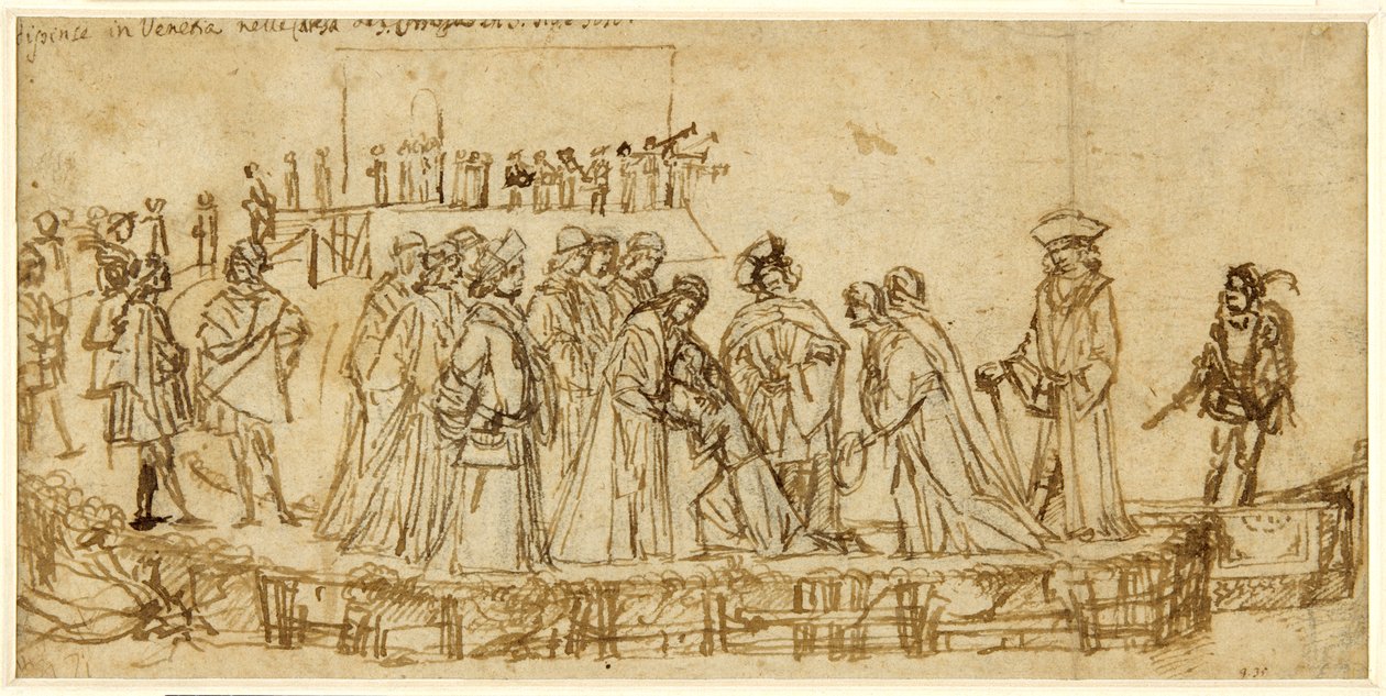 İngiliz Prens Conan babasından veda ederken (kağıt üzerine tebeşir üzerine kalem ve mürekkep) by Vittore Carpaccio