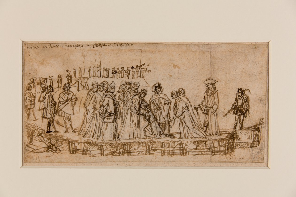İngiliz Prensi Conan, babasının vedasını alıyor (kağıt üzerine tebeşir üzerine kalem ve mürekkep) (5933931 tarihli recto) by Vittore Carpaccio