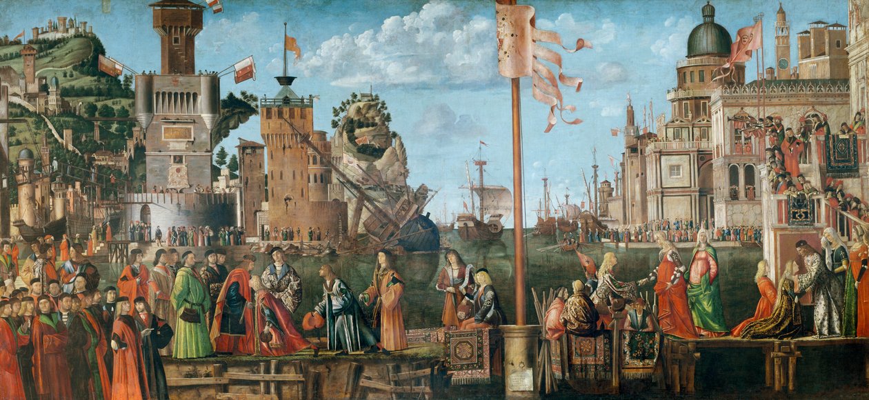 Etherius ve Ursula'nın Buluşması ve Hacıların St. Ursula Döngüsü'nden Ayrılışı, aslen Scuola di Sant'Orsola'da, Venedik, 1498 by Vittore Carpaccio
