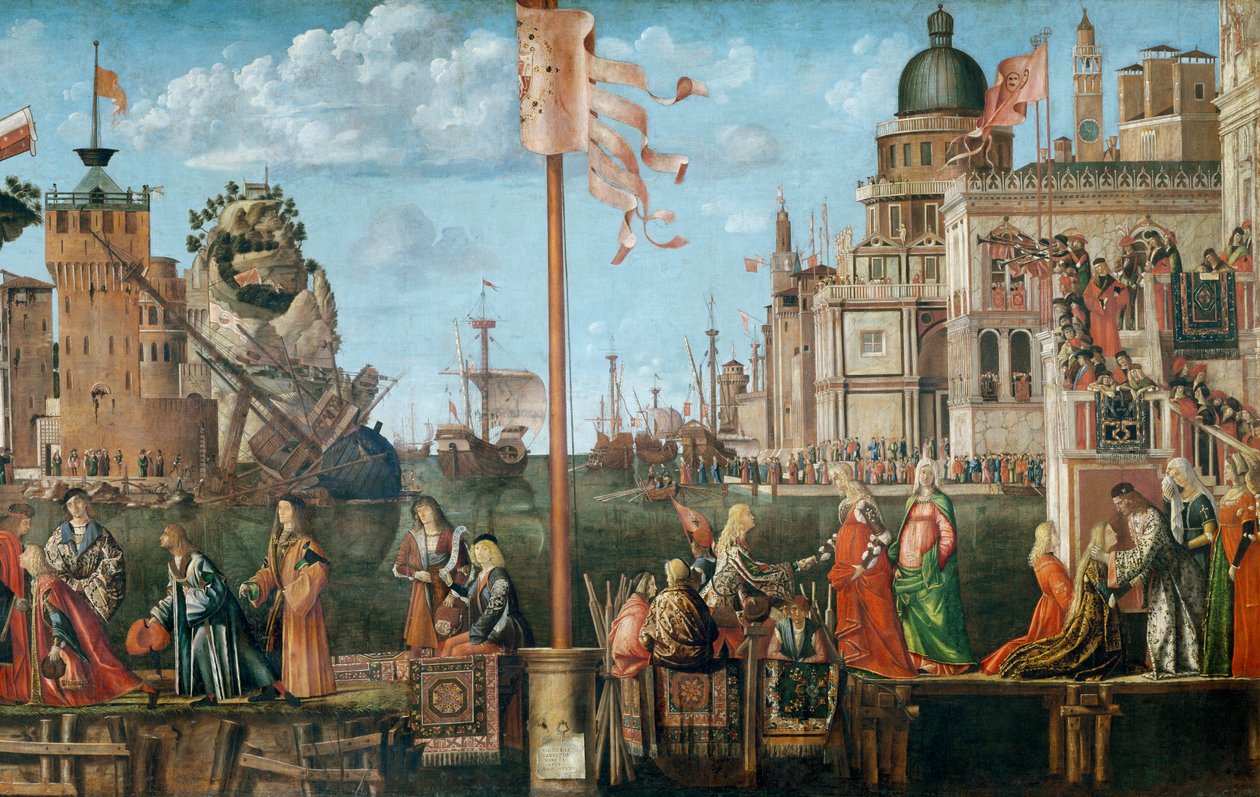 Etherius ve Ursula'nın Buluşması ve Hacıların St. Ursula Döngüsü'nden Ayrılışı, aslen Scuola di SantOrsola'da, Venedik, 1498 (56472 detayı) by Vittore Carpaccio