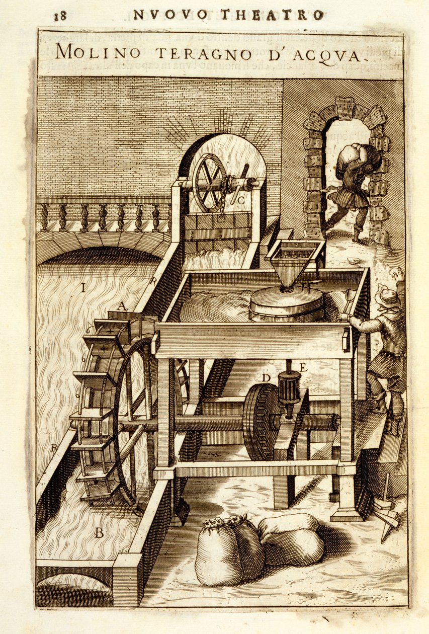 Suyla çalışan freze makinesi, 1607 by Vittorio Zonca