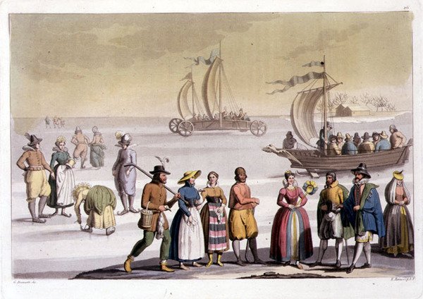 G. Bramatti tarafından oyulmuş Hollanda paten sahnesi (renkli gravür) by Vittorio (after) Raineri
