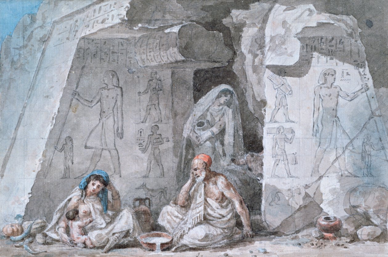 Eski Bir Mezarın Dışındaki Mısırlı Aile, 19. Yüzyıl by Vivant Denon