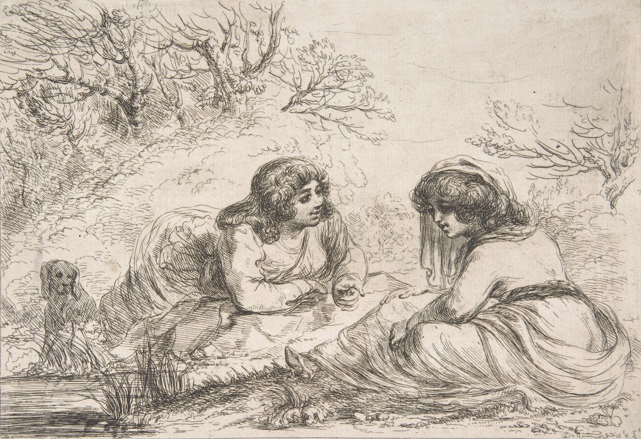 Bir Manzarada İki Kadın, 18.- 19. yüzyıl başı, 18.- 19. yüzyıl başı. by Vivant Denon