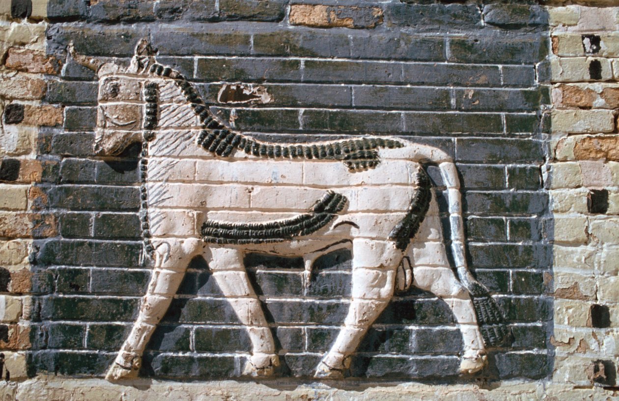 Boğa, sırlı tuğlalar, İştar Kapısı, Babil, Irak. by Vivienne Sharp
