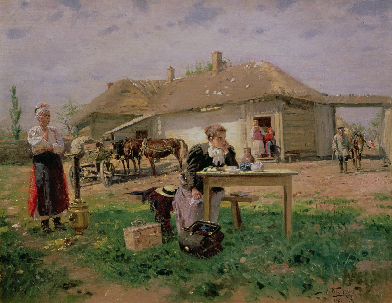 Arrival of a School Mistress in the Countryside, 1897  by Vladimir Egorovic Makovsky