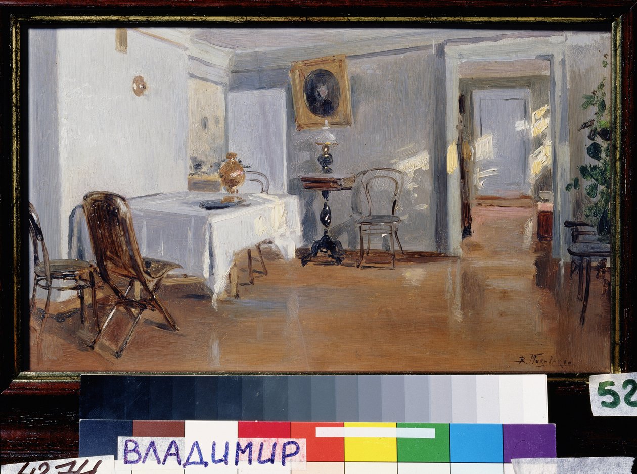 İç mekan. 19. yüzyılın sonlarında Rus dekorasyonu ve mobilyaları. Vladimir Yegorovich Makovsky (Makovsky, Makovskij) (1846-1920), tuval üzerine yağlı boya, 1890 dolaylarında. 19. yüzyıl Rus sanatı. Devlet Sanat Müzesi, Yaroslavl (Rusya). by Vladimir Egorovic Makovsky