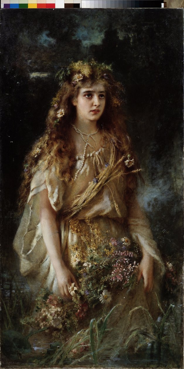 Ophelie (Ophelia). Peinture de Vladimir Yegorovich Makovski (Makovsky, Makovskij) (1846-1920), huile sur toile by Vladimir Egorovic Makovsky