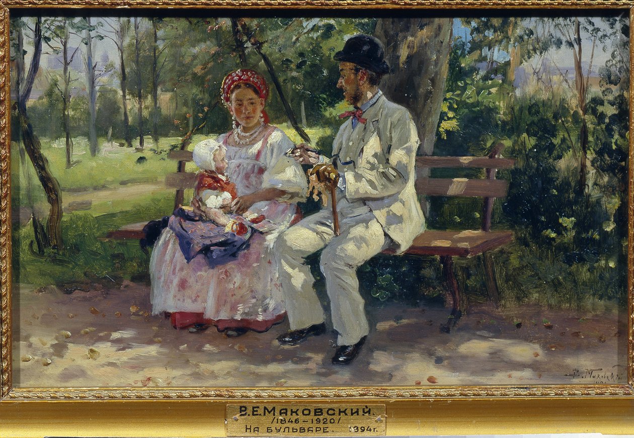 Sur le bulvarı. Peinture de Vladimir Yegorovich Makovski (Makovsky, Makovskij) (1846-1920), huile sur toile by Vladimir Egorovic Makovsky