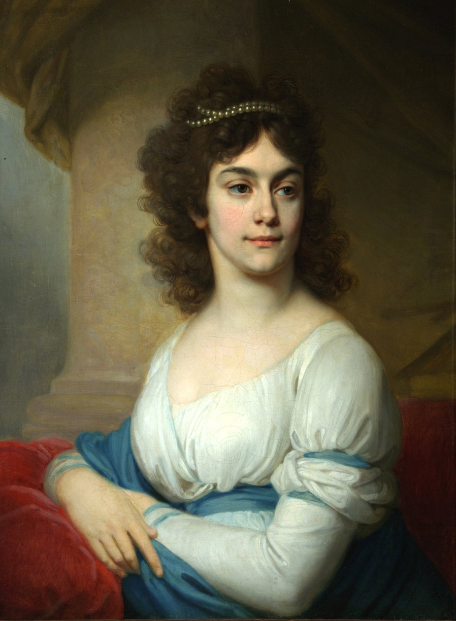 Mavi kurdeleli beyaz elbiseli Bilinmeyen Bir Kadının Portresi, 1790