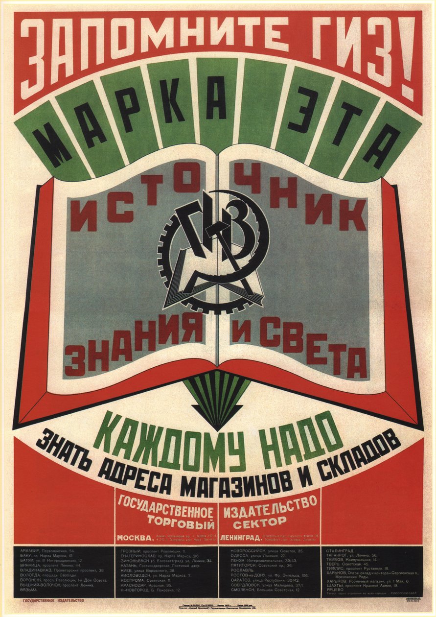 GIZ Devlet Yayıncılarını hatırlayın. Bu ticari marka bir bilgi ve ışık kaynağıdır, 1925 by Vladimir Mayakovsky